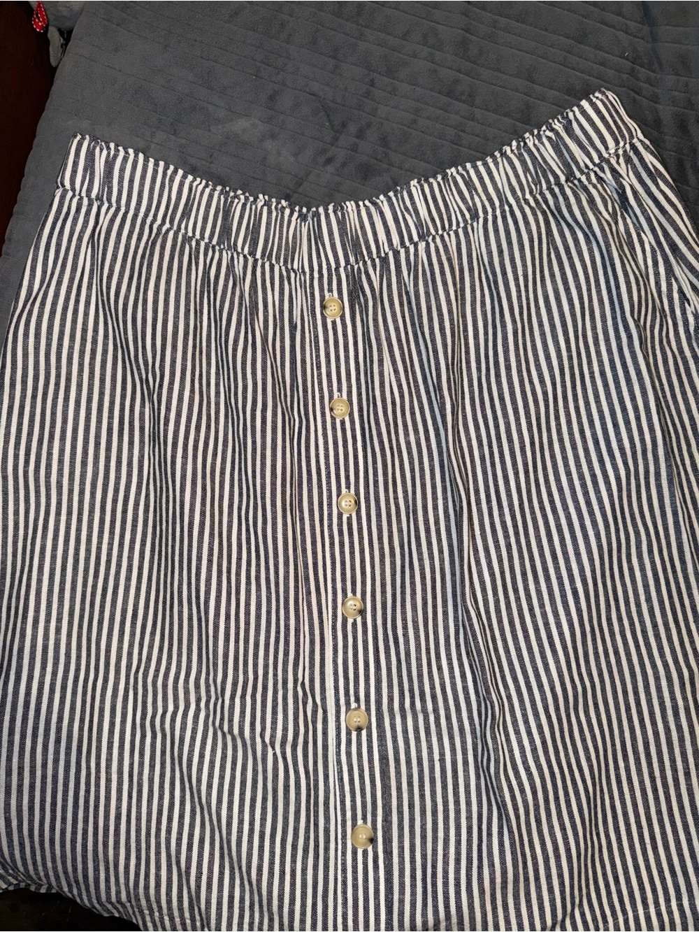 Liz Claiborne Black and White Striped Button-Front Midi Skirt Linen blend
